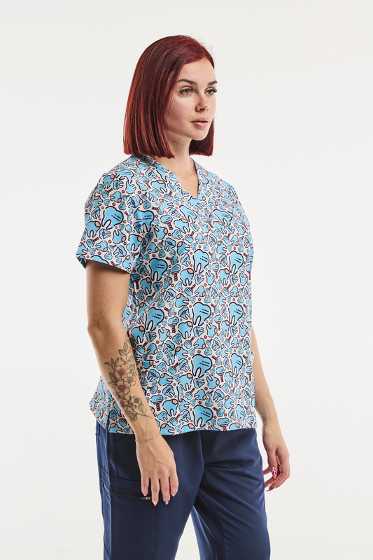 Medizinische Stretch-Tunika – Damen – Happy Teeth