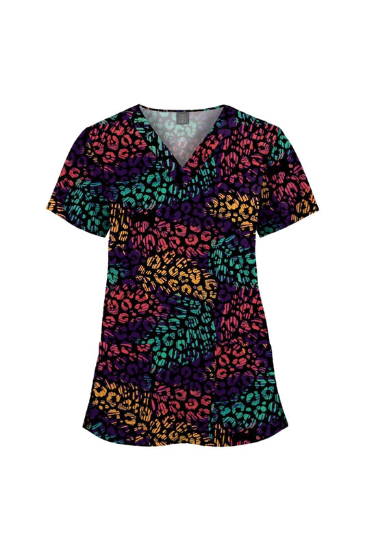 Medizinische Bluse – Schwarz mit bunten Tigerpfoten