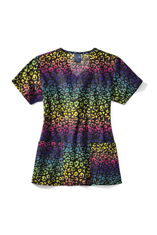 Medizinische Bluse – Marineblau mit Regenbogen-Motiv