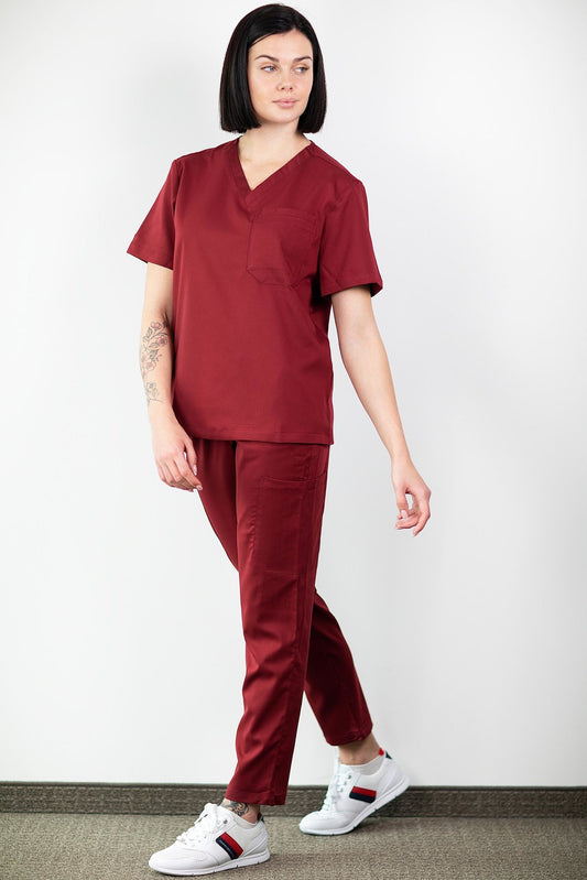 Medfit - Medizinisches Set Bluse und Hose - Unisex - Bordeaux