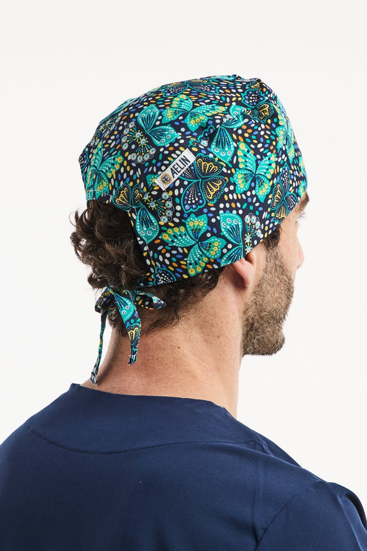 Chirurgenhaube – Marineblau mit Schmetterlingsmuster – Kurzhaar