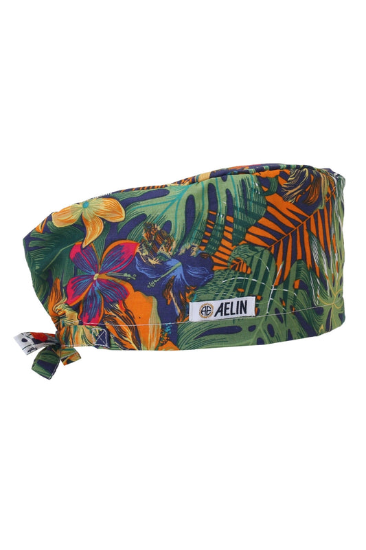 OP-Haube – Marineblau mit Blättern – Langhaar