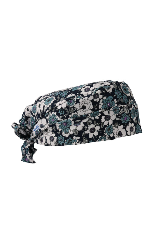 OP-Haube – Schwarz mit Blumenmuster – Kurze Haare