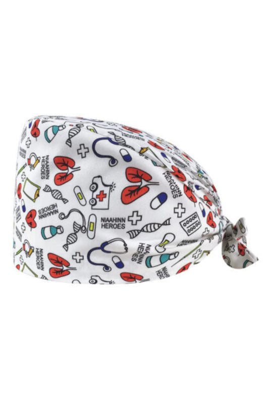 OP-Haube – Weiß mit medizinischen Motiven