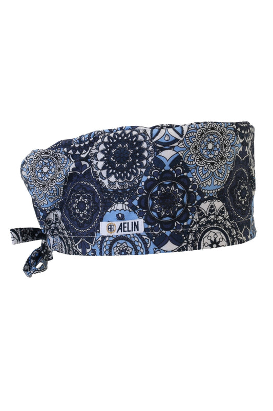 Chirurgenhaube – Marineblau mit orientalischen Mustern – Langhaar