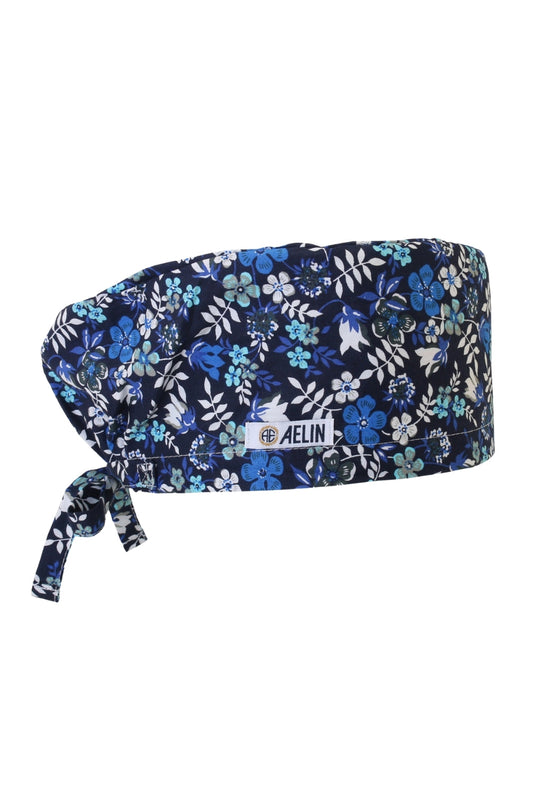 Chirurgenhaube – Marineblau mit Blumenmuster – Langhaar