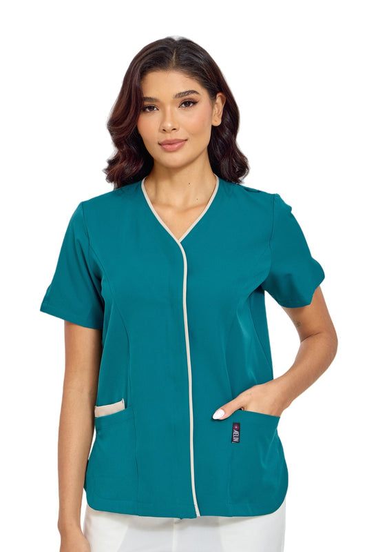 Medizinische Bluse Damen Serena – Türkisgrün – Dehnbar & Ultraweich