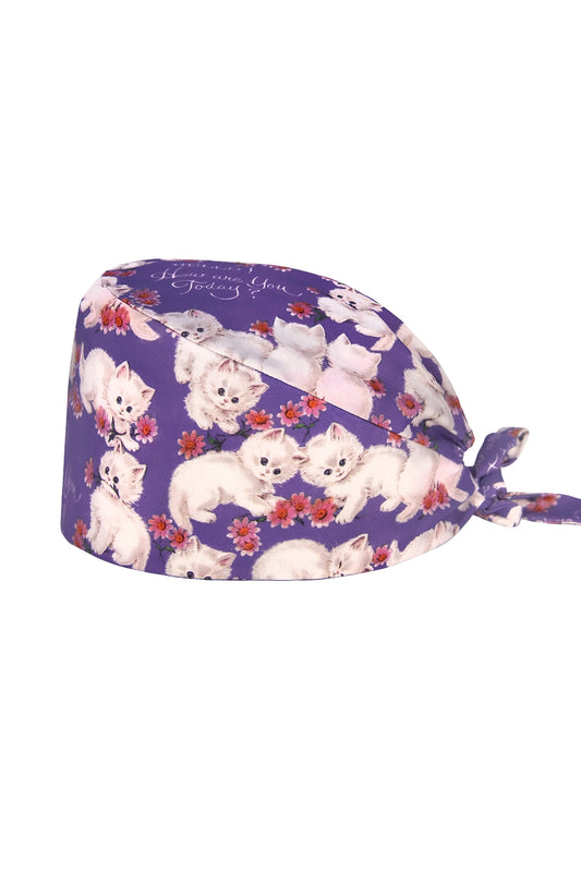 OP-Haube – Mauve mit Katzenmotiven
