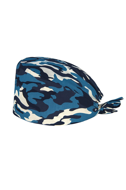 OP-Haube aus Stoff mit Muster – Blau mit Tarnmuster