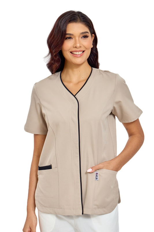Medizinische Bluse Damen Serena – Beige – Dehnbar & Ultraweich