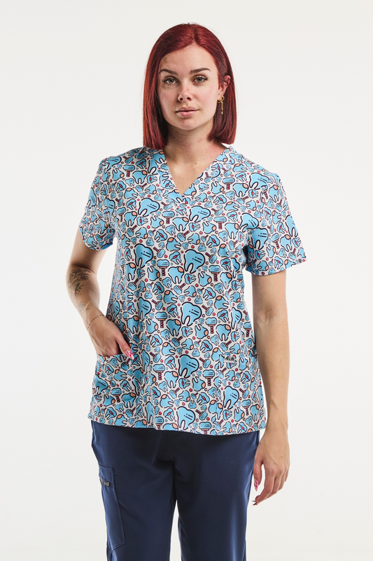 Medizinische Stretch-Tunika – Damen – Happy Teeth