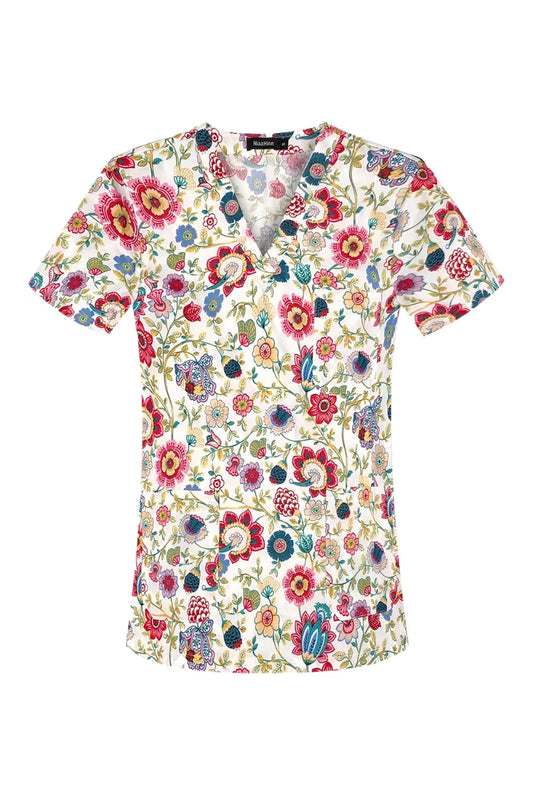 Medizinische Bluse – Beige mit Blumenmuster