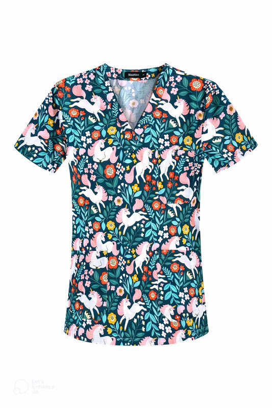 Medizinische Bluse mit Einhorn-Muster