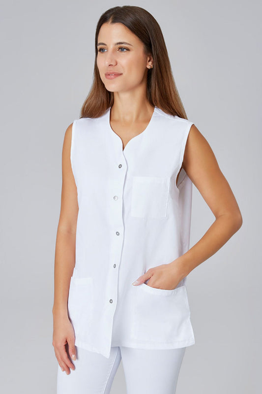 Medizinische Bluse – Damen – Weiß, ärmellos