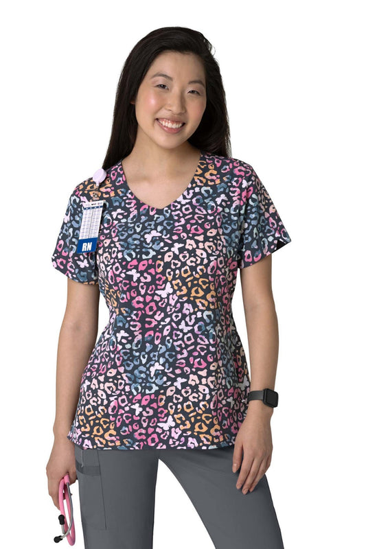 Medizinische Bluse – Buntes Leopardenmuster