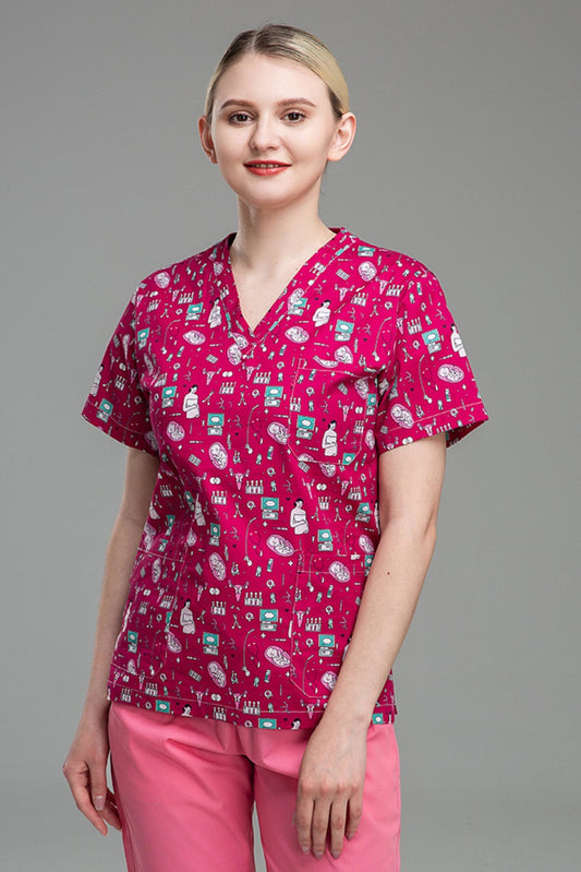 Medizinische Bluse – Rosa mit medizinischen Motiven