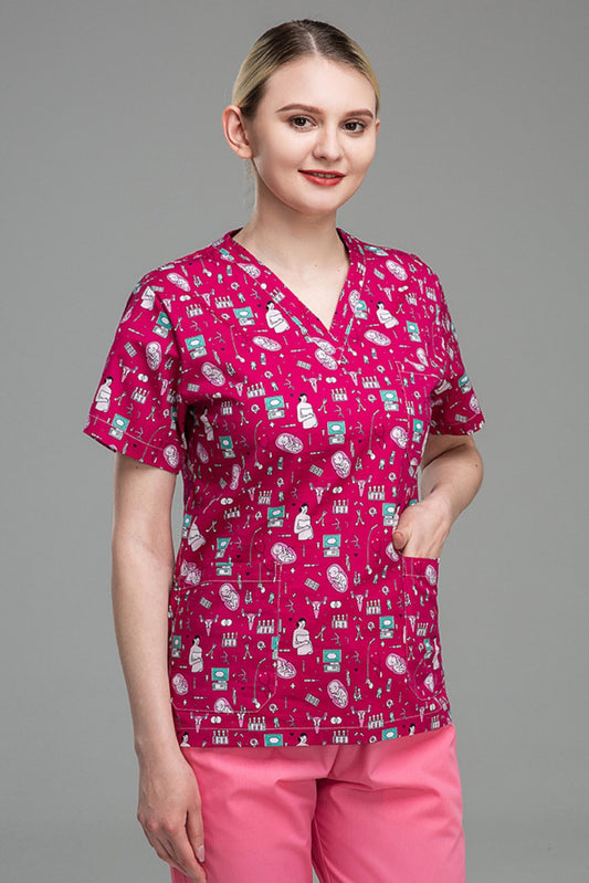 Medizinische Bluse – Rosa mit medizinischen Motiven