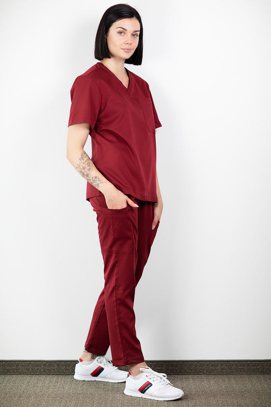 Medfit - Medizinisches Set Bluse und Hose - Unisex - Bordeaux