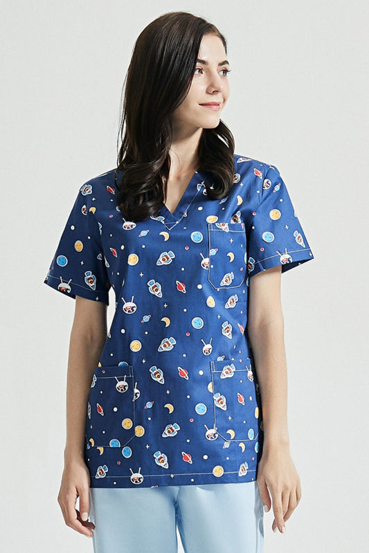 Zahnarzttunika – Marineblau mit Weltraum-Motiv