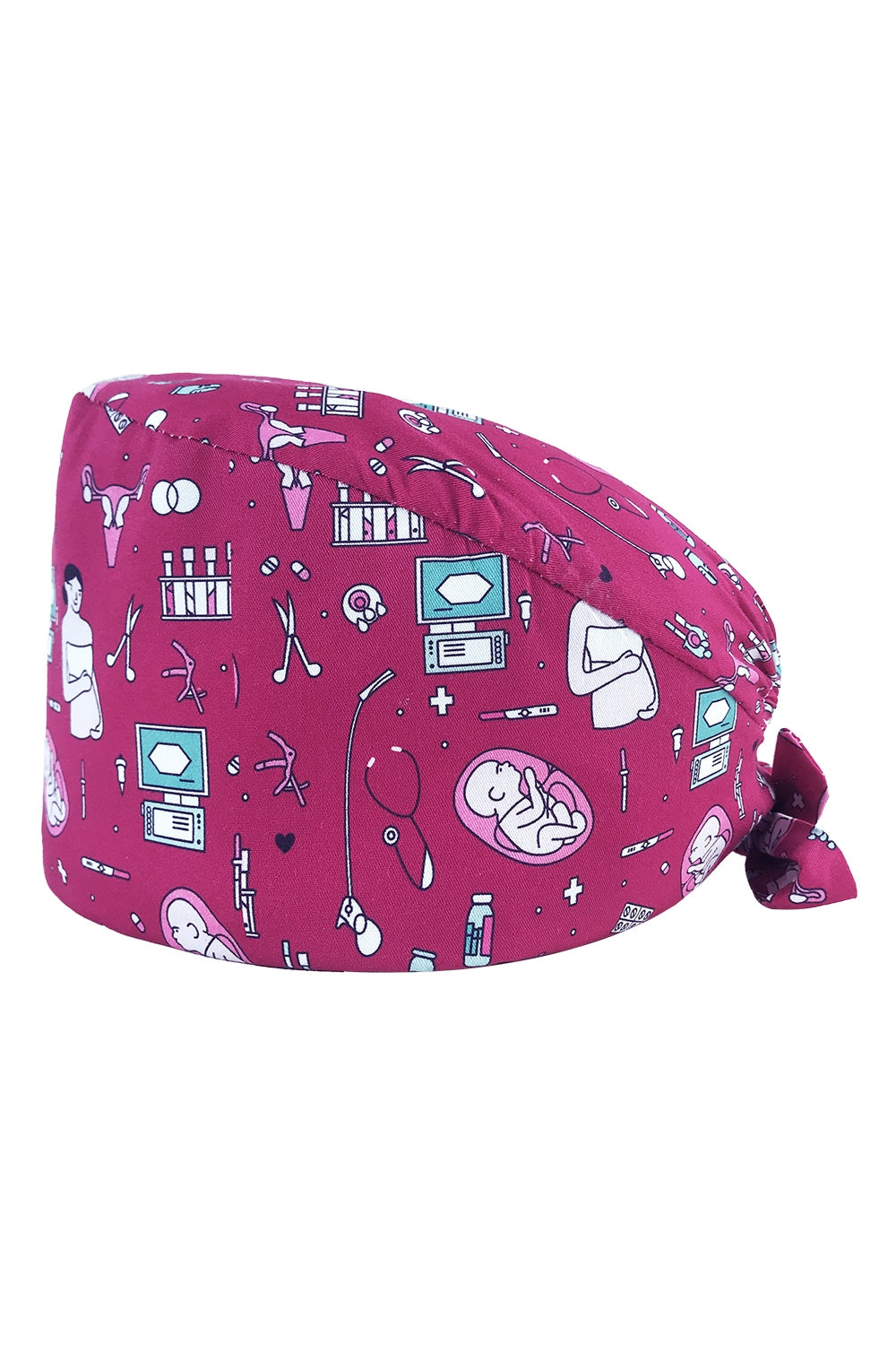 Calot médical rose avec motifs médicaux, idéal pour un look professionnel et à la mode