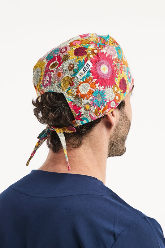 OP-Haube – Mehrfarbig mit Blumenmuster – Kurze Haare