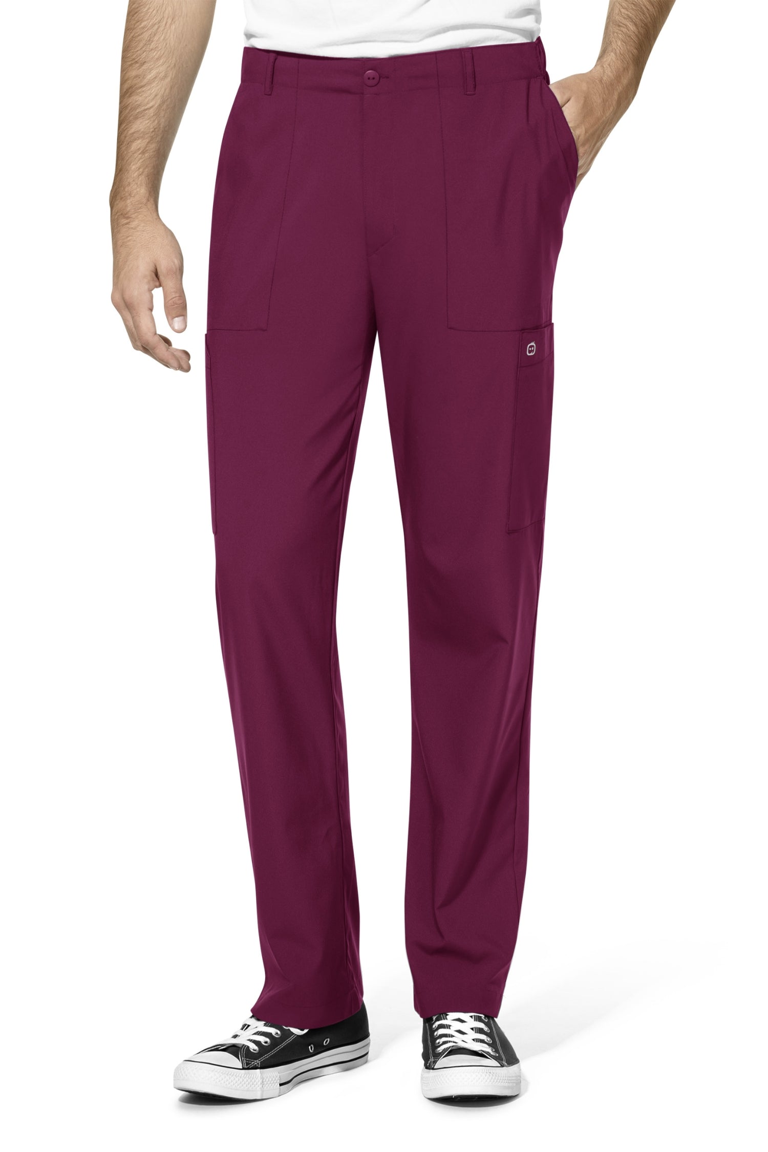 Pantalons de tenue médicale Bordeaux pour hommes avec poches latérales et jambes droites