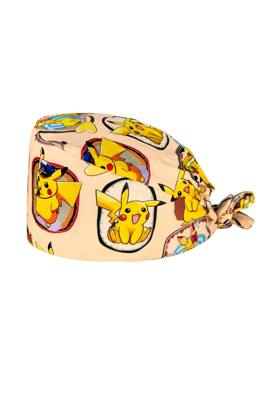 OP-Haube Stoff mit Mustern – Gelb mit Pikachu Motiv