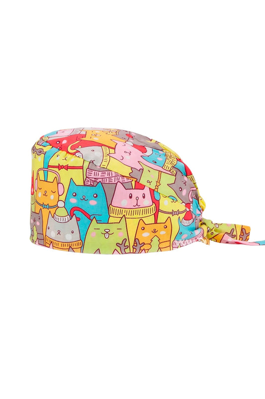 OP-Haube Stoff mit Mustern – Mehrfarbig mit Katzenmotiven