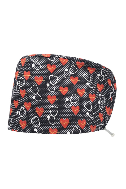 Zahnarzt-Chirurgenhaube – Grau mit medizinischem Motiv – Für lange Haare