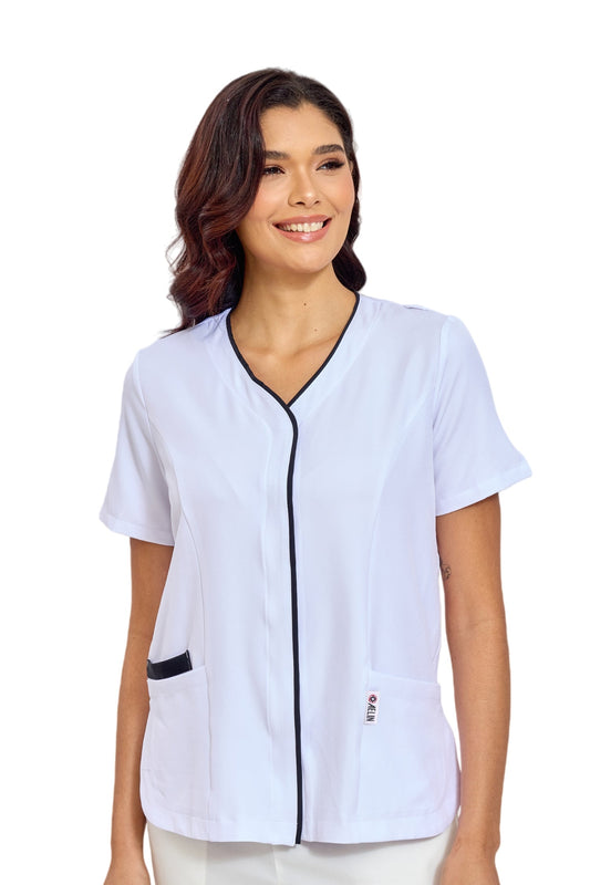 Medizinische Bluse Damen Serena – Weiß – Dehnbar & Ultraweich
