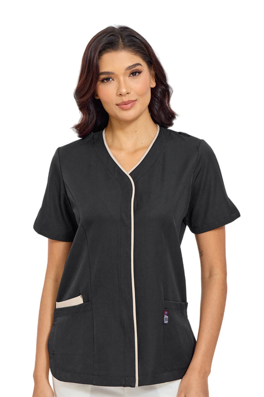Medizinische Bluse Damen Serena – Schwarz – Dehnbar & Ultraweich